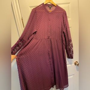 Torrid clipdot plum purple sheer maxi kimono with lace & button prairie